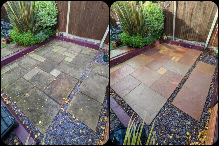 A side by side before and after comparison of our work