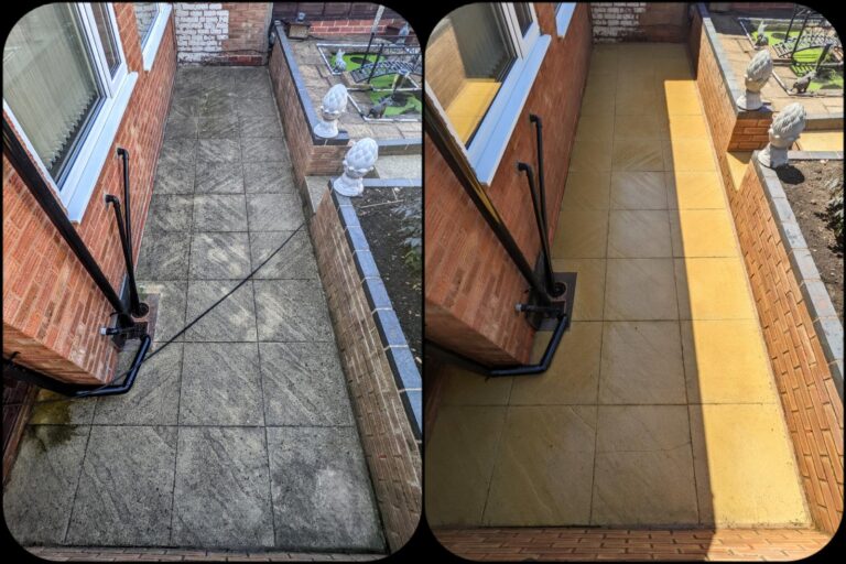A side by side before and after comparison of our work