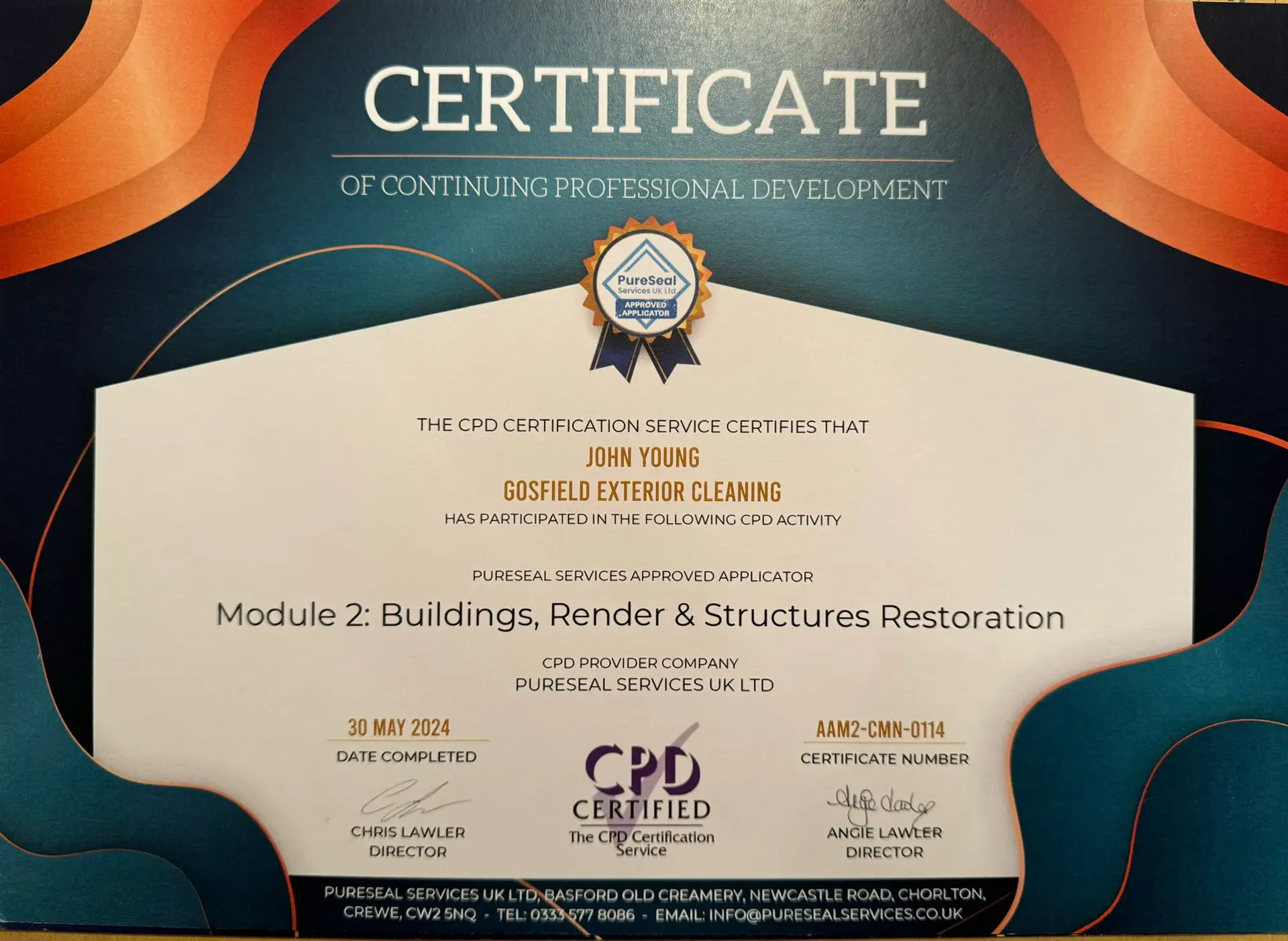 certificate exterior cleaning. Buildings, Render and Structure restoration. Pressure washing & soft washing specialists