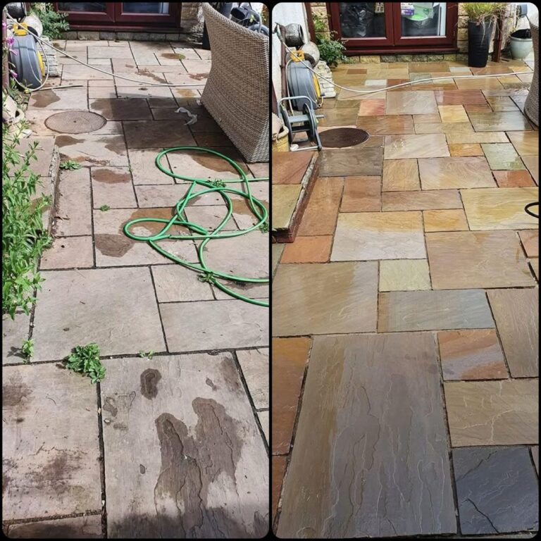 A side by side before and after comparison of our work