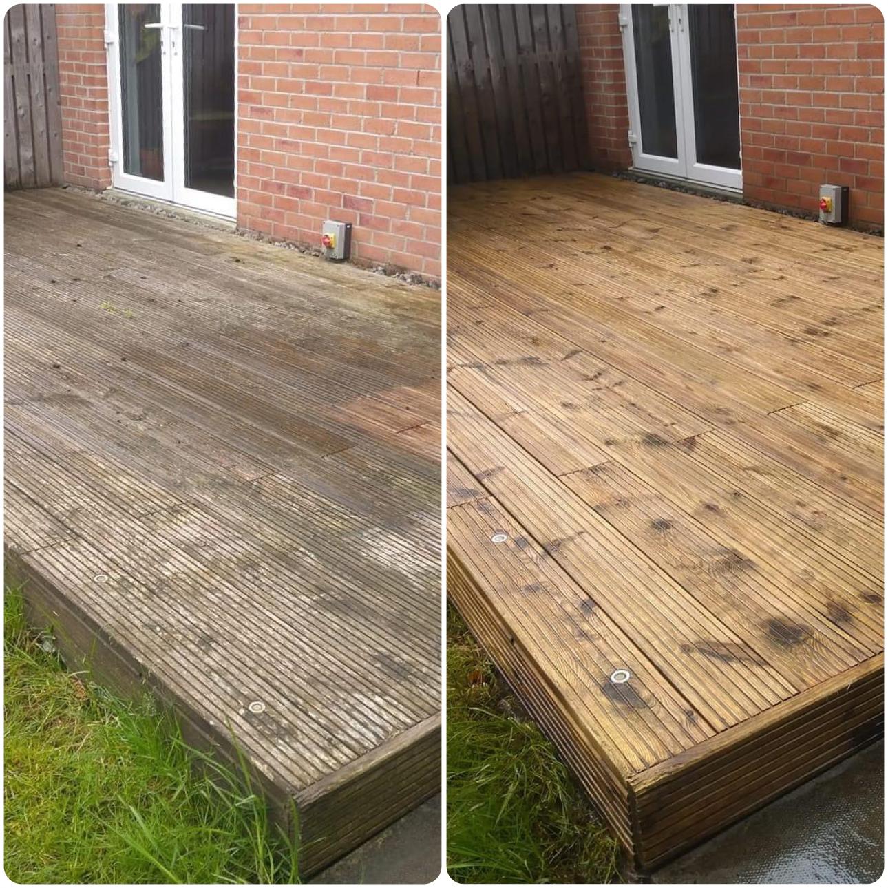 Timber Decking Cleaning Before and After in Colchester