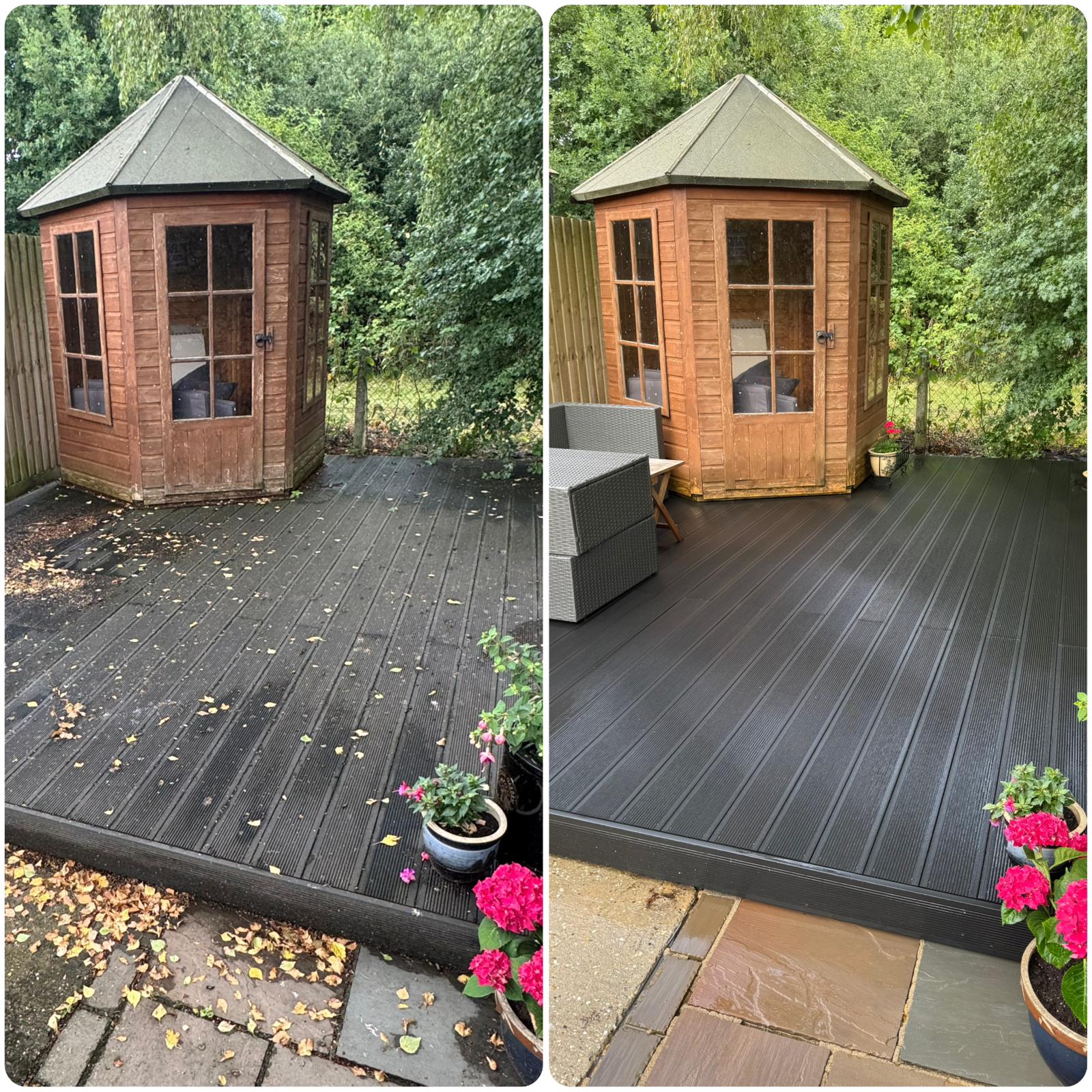 Deck cleaning in Southend-on-Sea showing garden decking cleaned and restored to a fresh appearance