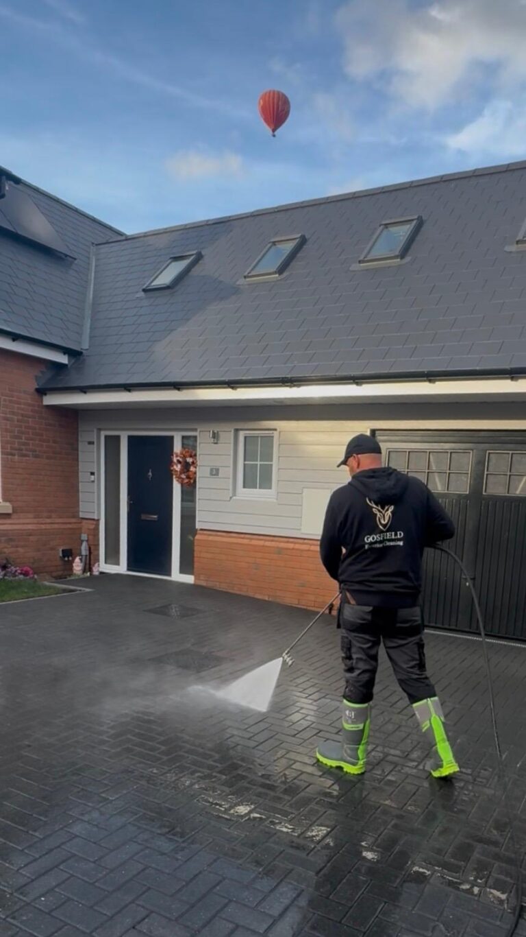 Exterior cleaning driveway pressure washing service in Colchester, Essex by Gosfield Exterior Cleaning.