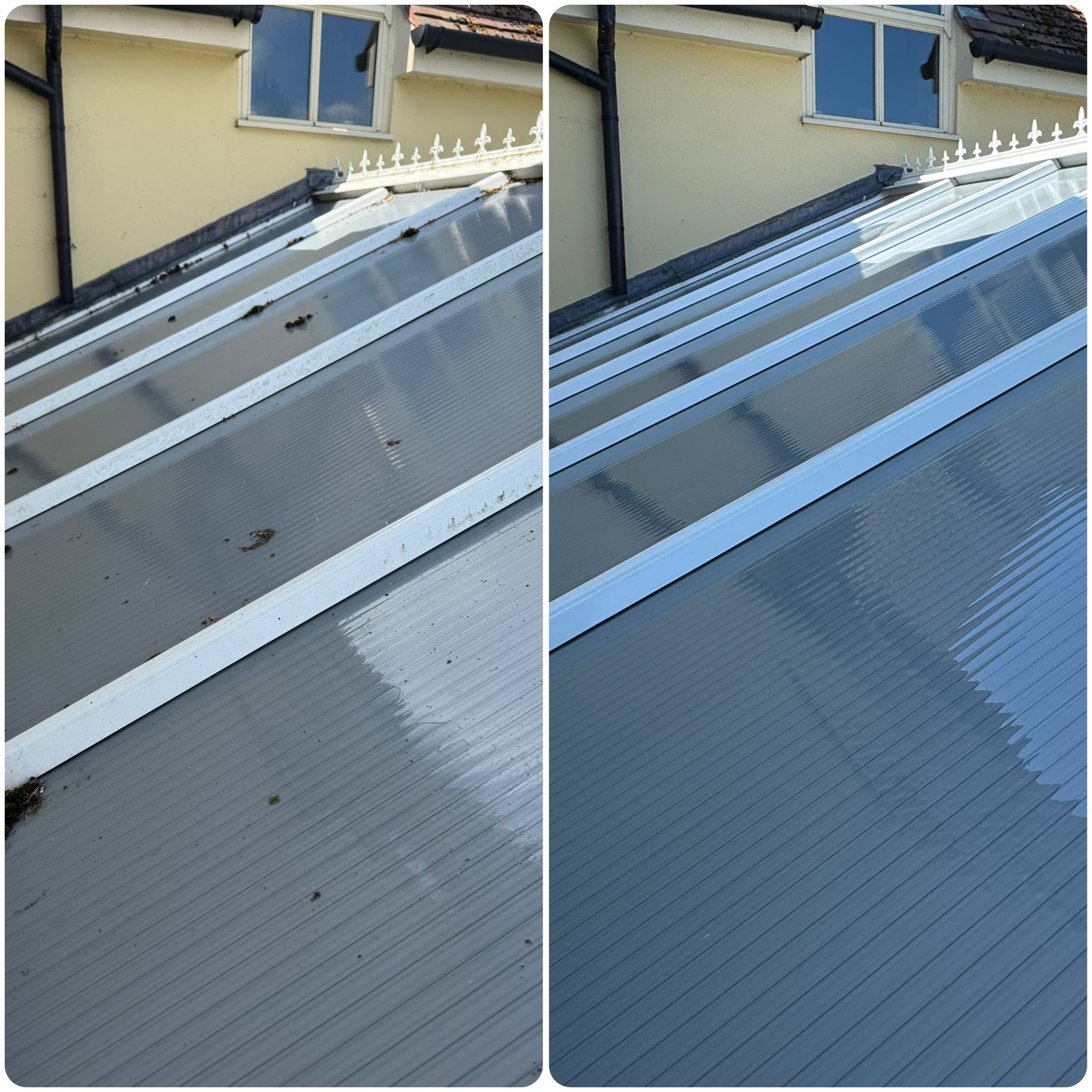 Polycarbonate conservatory roof cleaned and restored in Woodbridge Suffolk