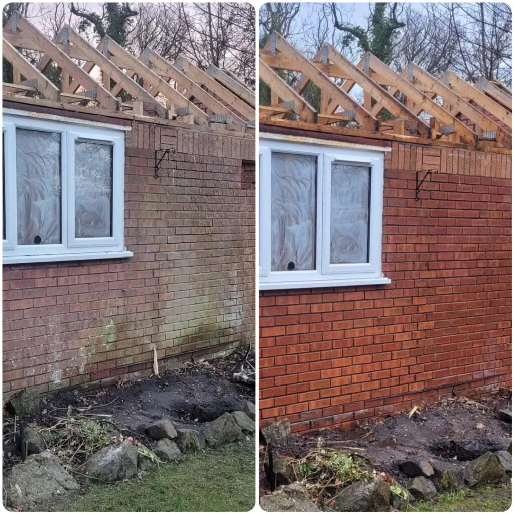 Before and after render cleaning and wall restoration at property in Bury St Edmunds Suffolk