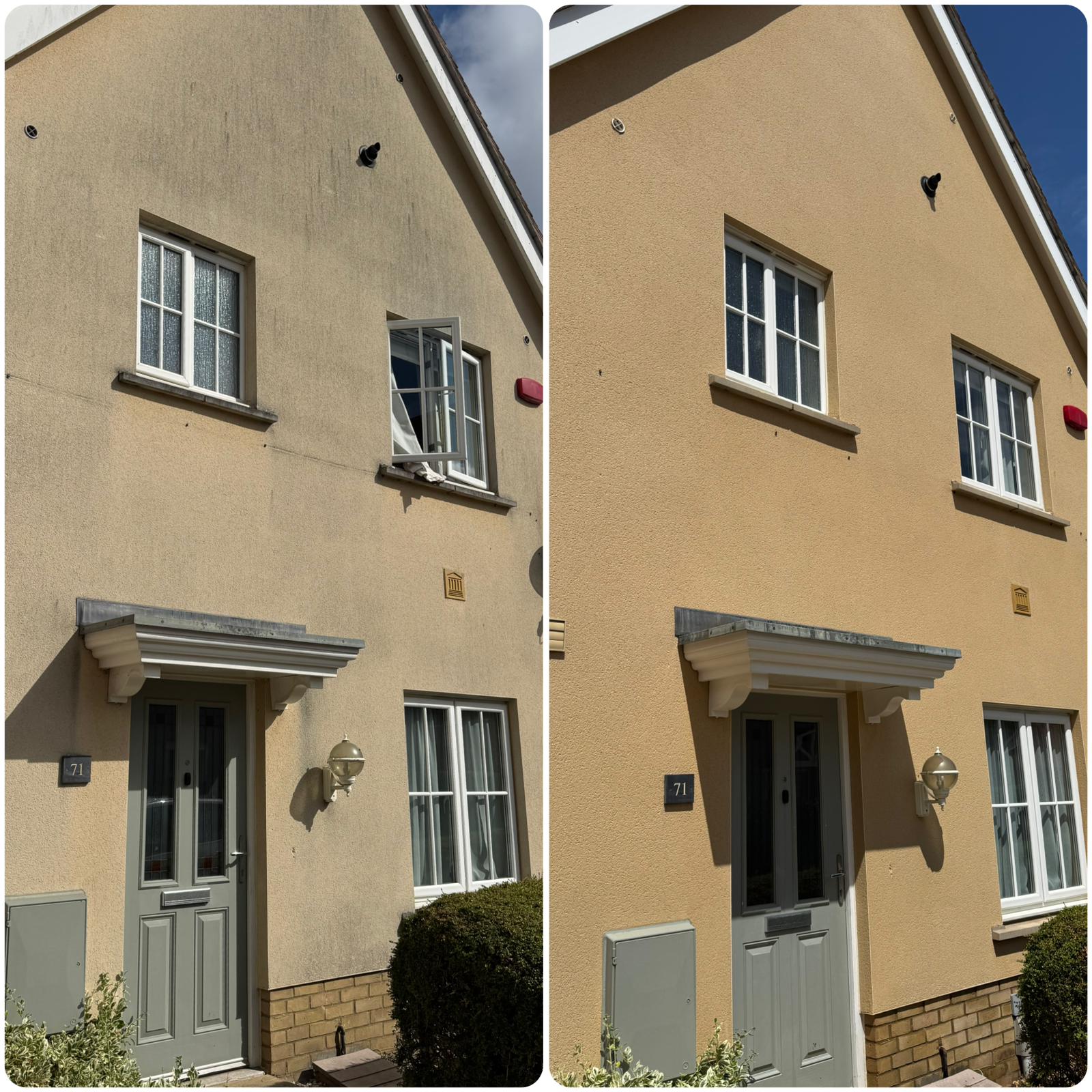 Before and after render cleaning improving exterior finish at property in Frinton on Sea Essex