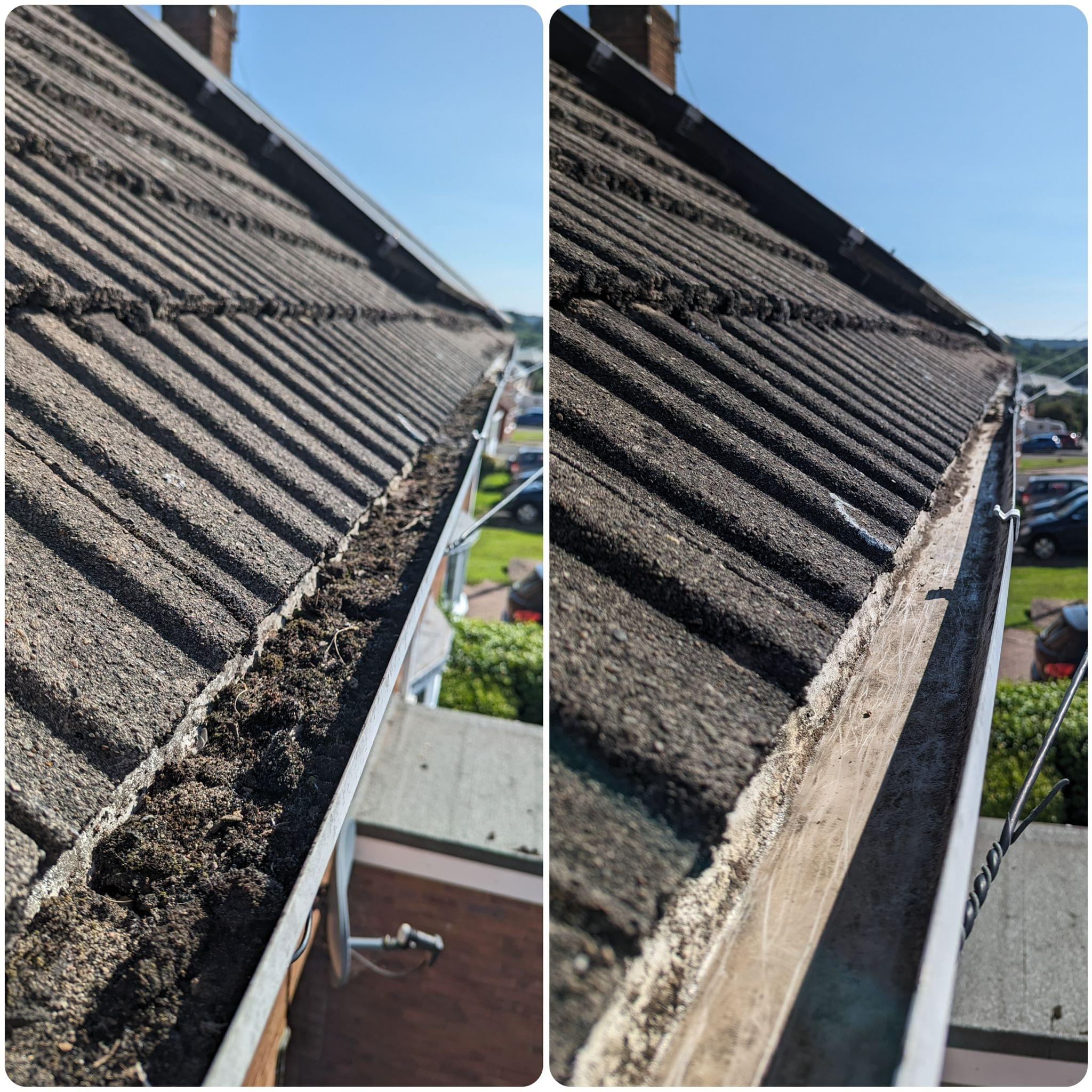 Debris cleared from roof edge during gutter cleaning in Billericay Essex